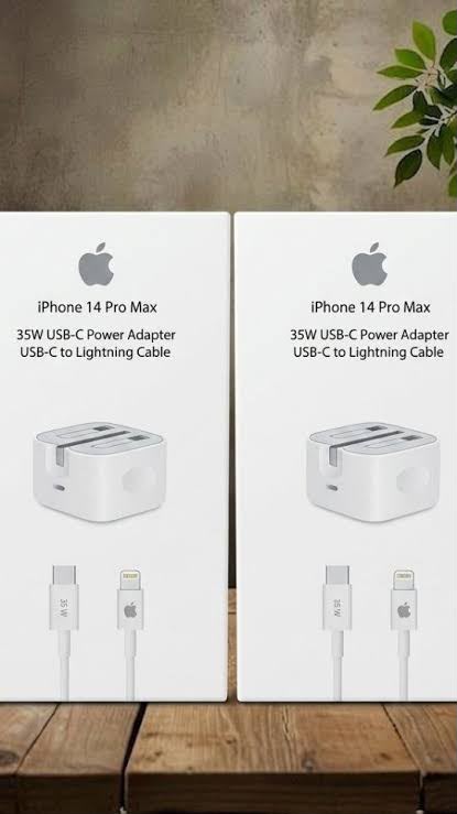 Phone 14 Pro Max 35W Power Adapter and USB-C to Lightning Cable.